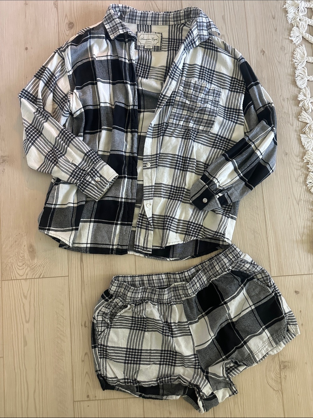 American Eagle Outfitters Black and White Plaid Loungewear Set
